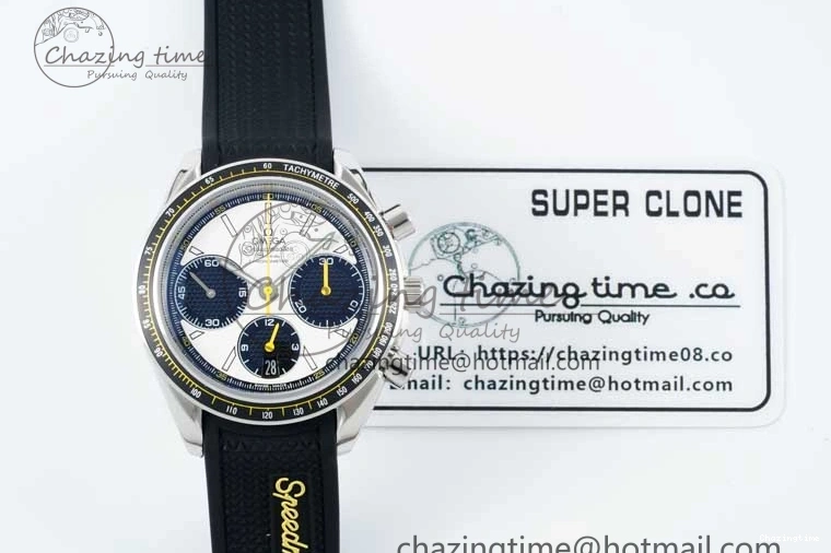 0706 TopPick Speedmaster Racing Master SS HKF Best Edition White Black Dial on Black Rubber Strap A 7813